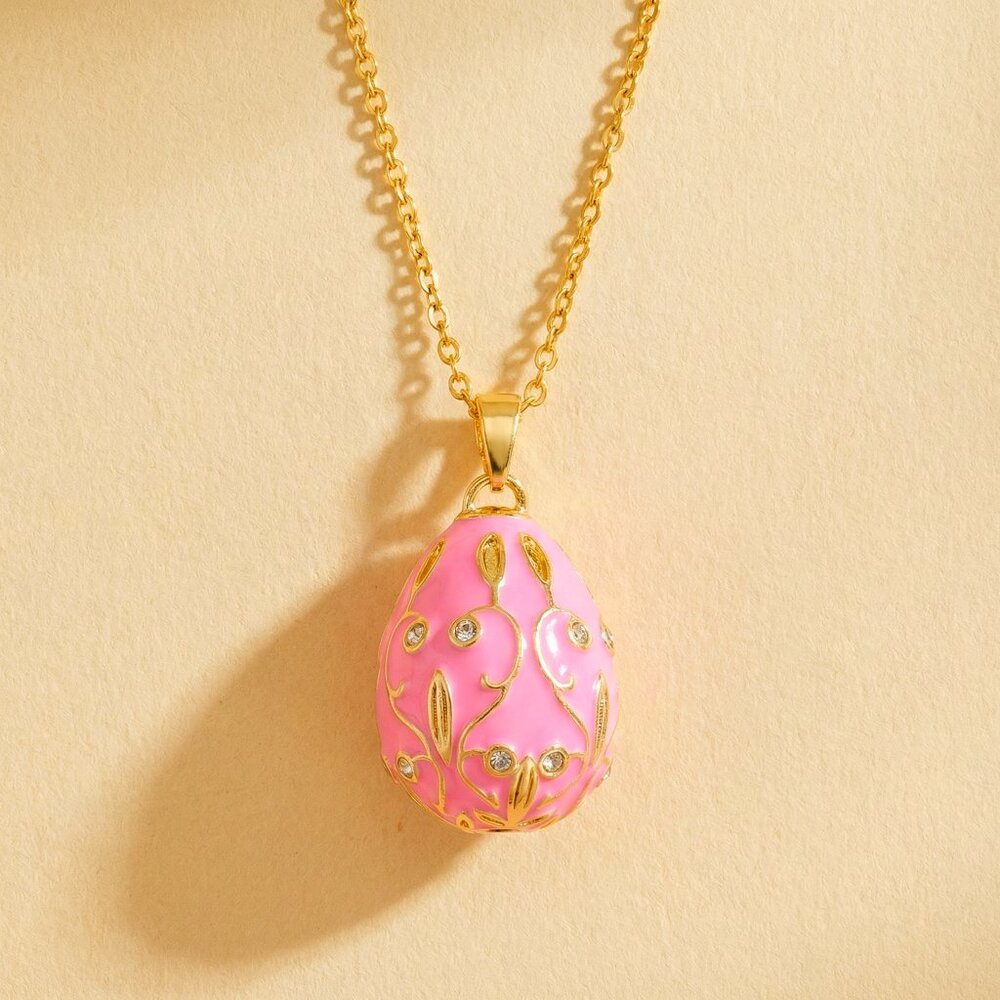 Pink Enamel Easter Egg Necklace